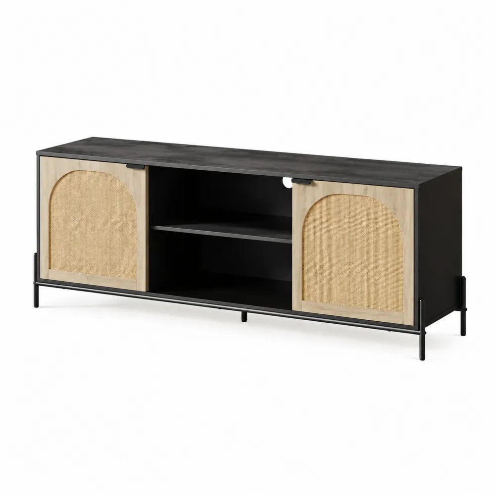 Mobile TV in metallo con ante in rattan, 150x50x40 cm