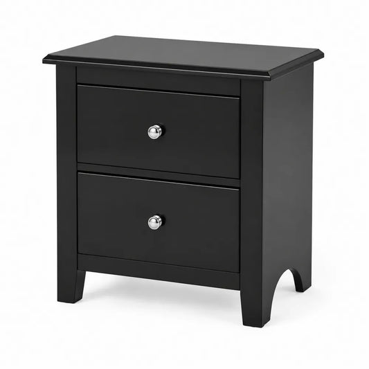Comodino nero a 2 cassetti in legno MDF