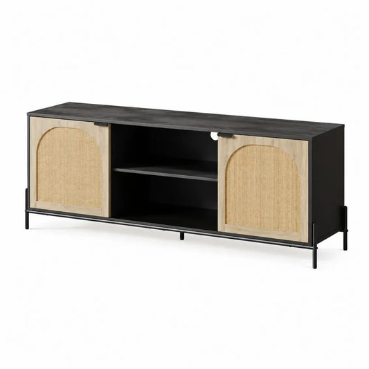 Mobile TV in metallo con ante in rattan, 150x50x40 cm