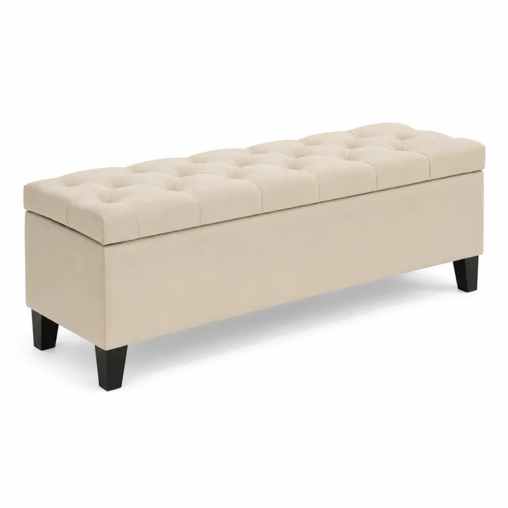 Panca contenitore in legno e poliestere beige