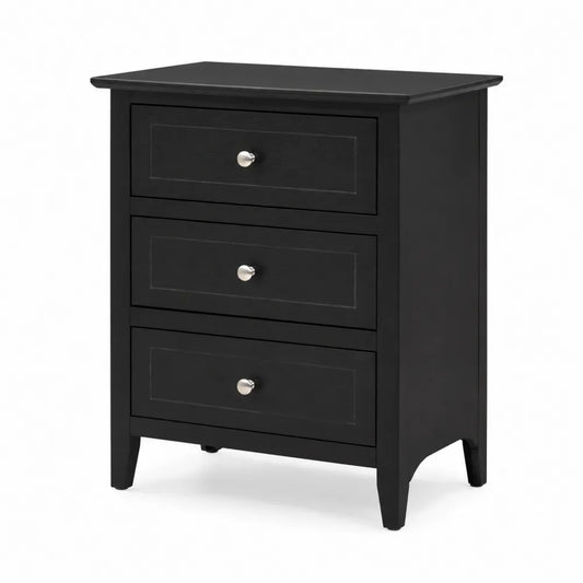 Comodino in MDF nero con 3 cassetti
