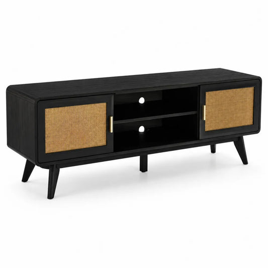 Mobile TV in Legno e Rattan con Due Ante 120x40x50 cm