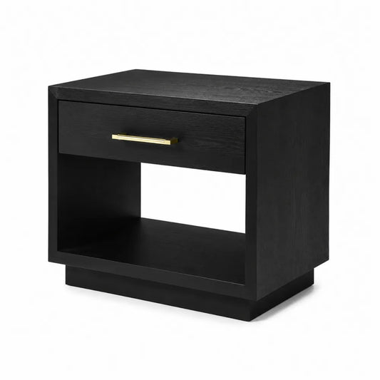 Comodino in Legno Nero con Maniglia in Metallo Dorato 50x40x55 cm