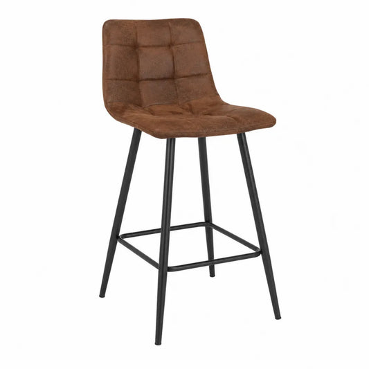 Sgabello in Tessuto Scamosciato Marrone con Gambe in Metallo Nero