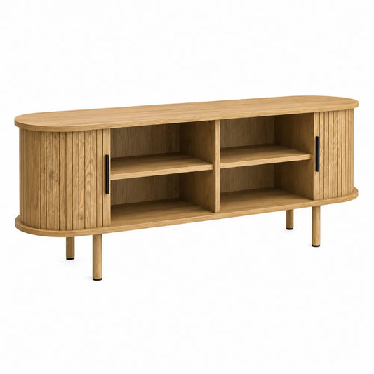 Mobile TV in legno di rovere con scaffali e armadi, 160x45x60 cm